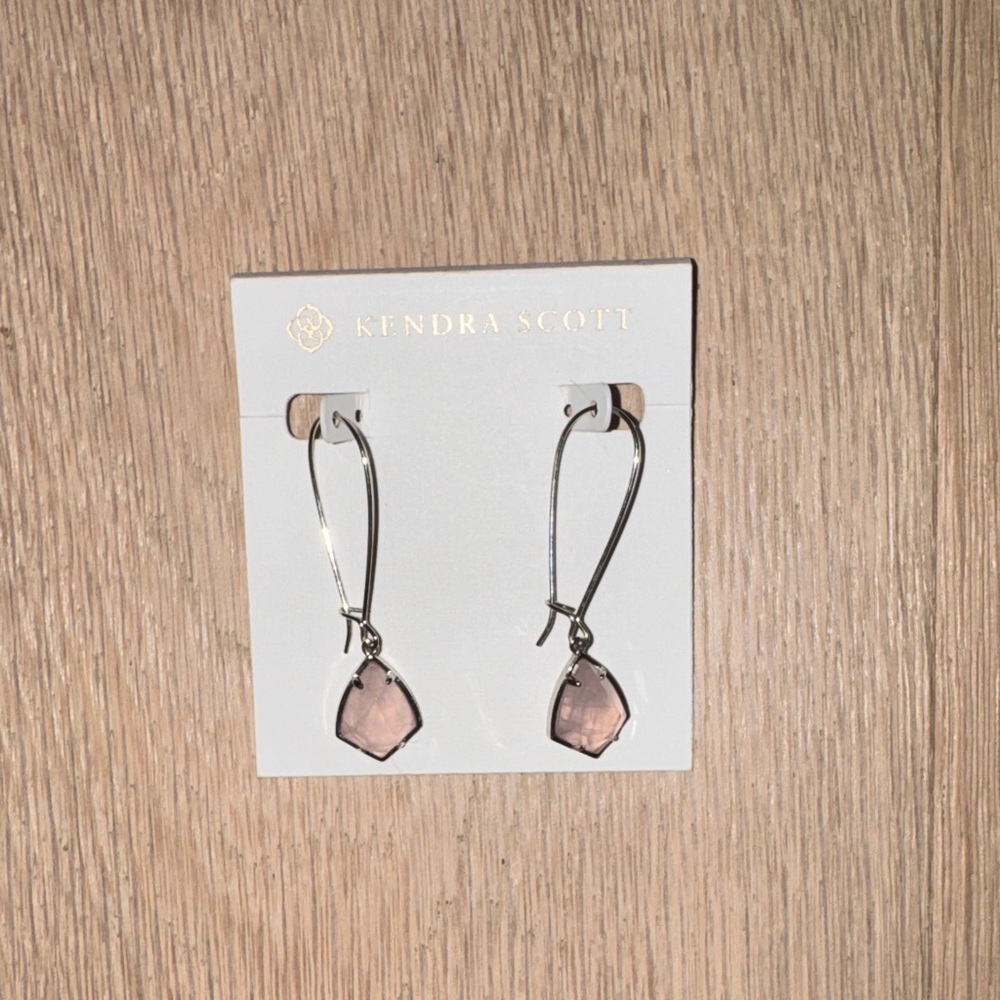 Kendra Scott Silver Earrings with Blush Pink Stone